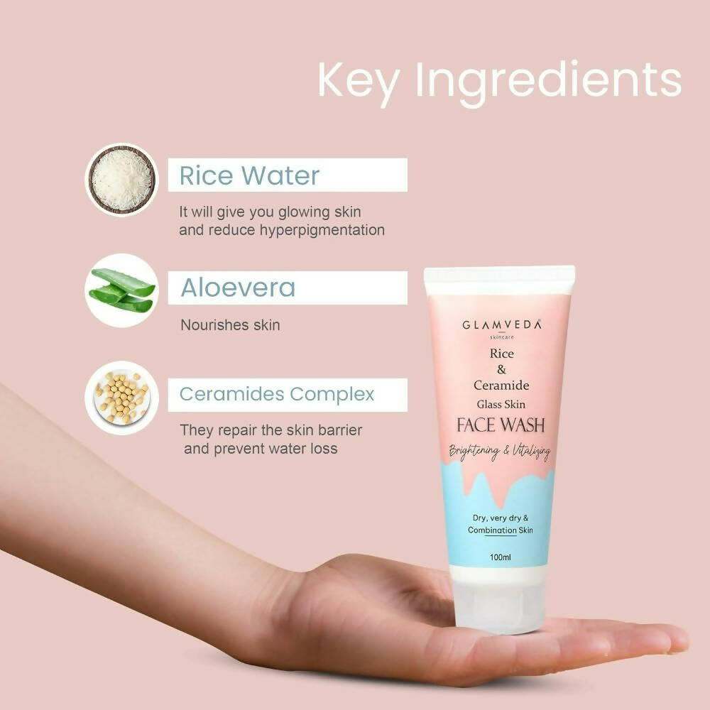 Glamveda Rice & Ceramide Glass Skin Face Wash - Distacart