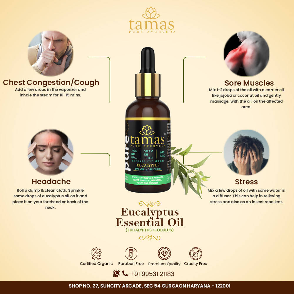 Tamas Pure Ayurveda 100% Organic Eucalyptus Essential Oil- USDA Certified Organic - Distacart