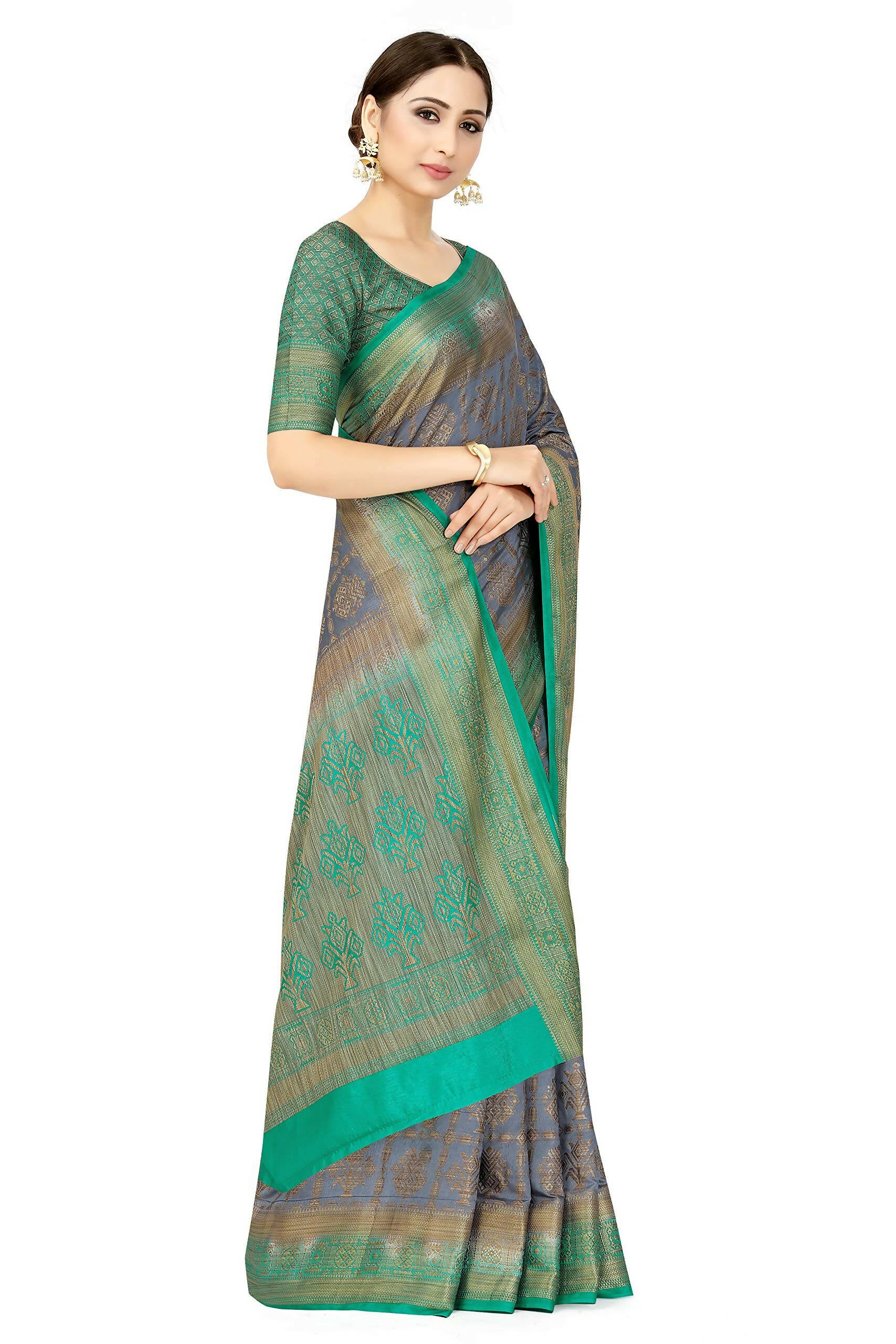 Mimosa Women's Charcoal Grey Patola Art Silk Saree - Distacart