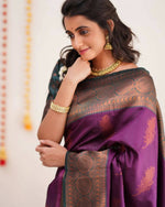 Thumbnail for DEIANA'S Beautiful Golden Jari with New Design Soft Lichi Silk Saree - Purple - Distacart