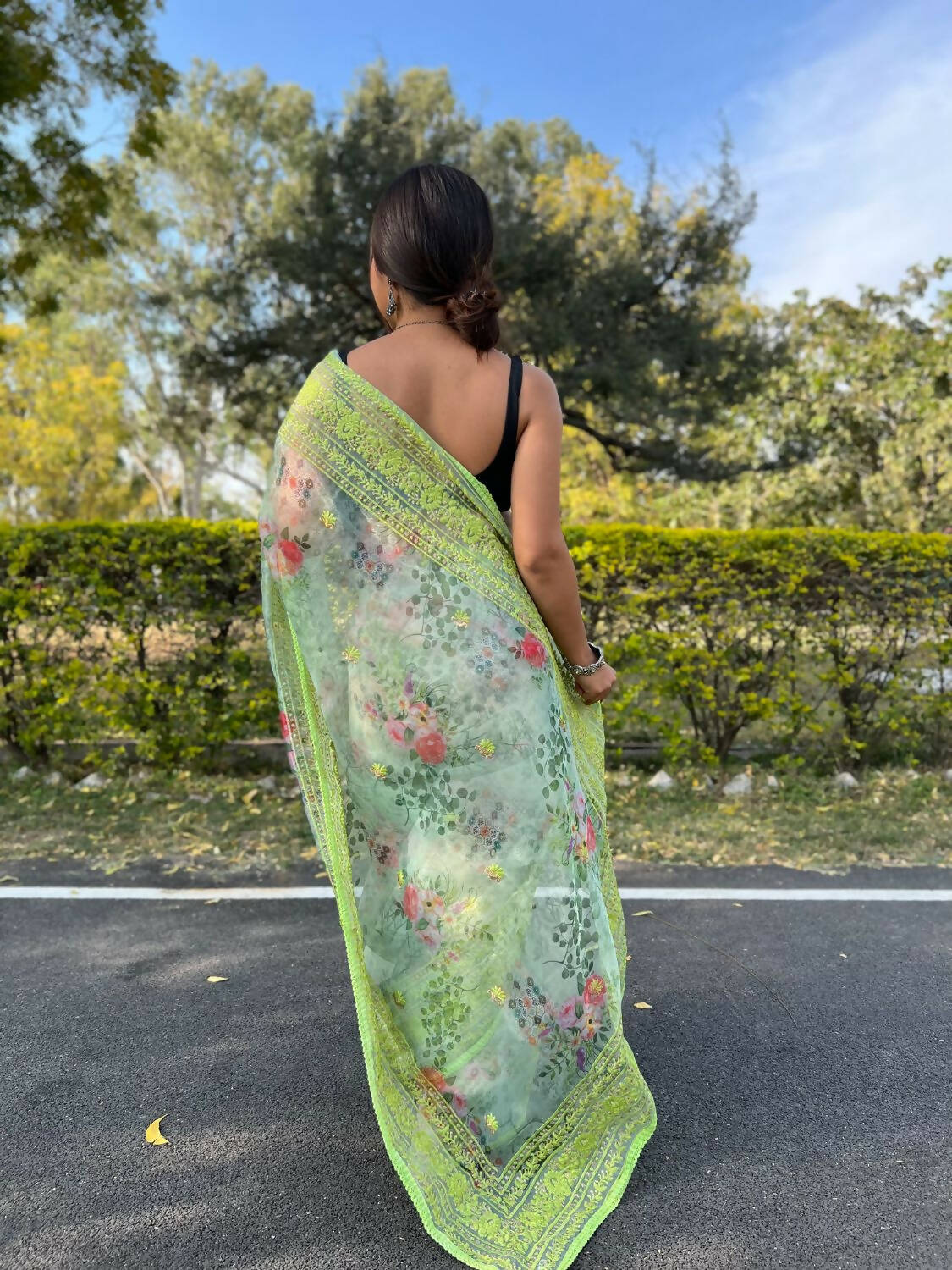 Vastrasky Green Organza Saree - Distacart