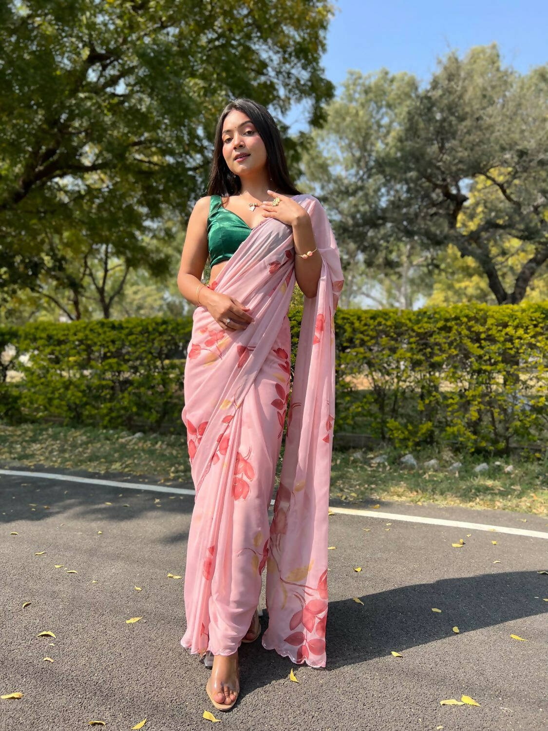 Vamsee Pink Chiffon Designer Saree - Distacart