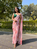 Thumbnail for Vamsee Pink Chiffon Designer Saree - Distacart