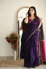 Thumbnail for DEIANA'S Beautiful Golden Jari with New Design Soft Cotton Saree - Purple - Distacart