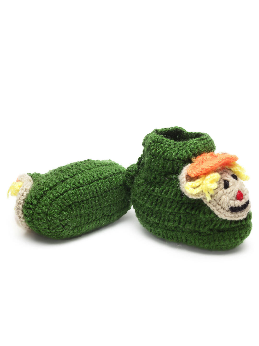 Chutput Kids Woollen Hand Knitted Human Face Booties - Green - Distacart