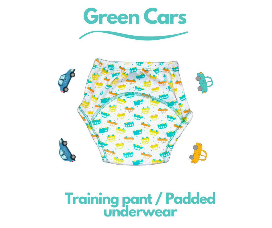 Kindermum Cotton Padded Pull Up Training Pants/Padded Underwear For Kids Peachy Star & Green Car-Set of 2 pcs - Distacart