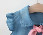 Thumbnail for Bold N Elegant Cap Sleeve Denim Embroidered Midi Party Dress Frock with Hat Dress - Strawberry Pink - Distacart