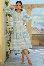 Thumbnail for Juniper Women's Sky Blue Printed Flared Dress - Distacart