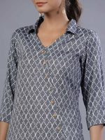 Thumbnail for Juniper Women Blue Rayon Printed Asymmetric Kurta - Distacart