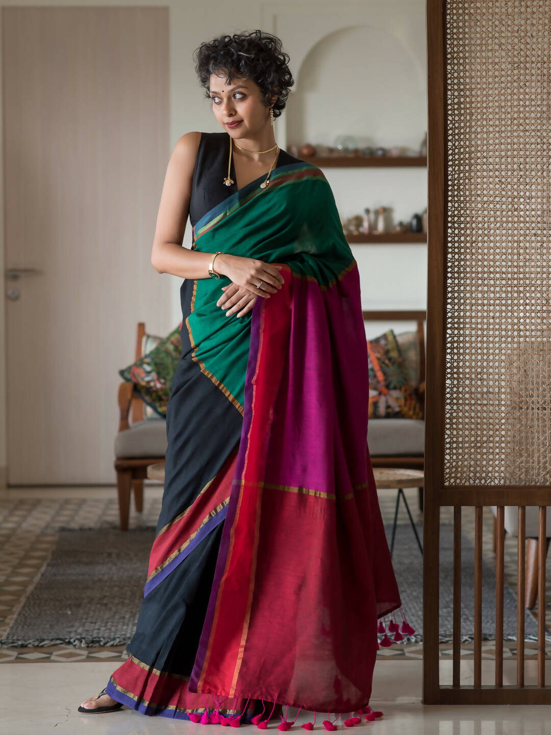 Suta Multi Color Woven Design Cotton Blend Saree - Distacart