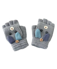 Thumbnail for AHC Baby Winter Gloves Cute Cotton 2-In-1 Half Finger & Full Cover Lovely Animal Warm Mittens Knitted Gloves - Distacart