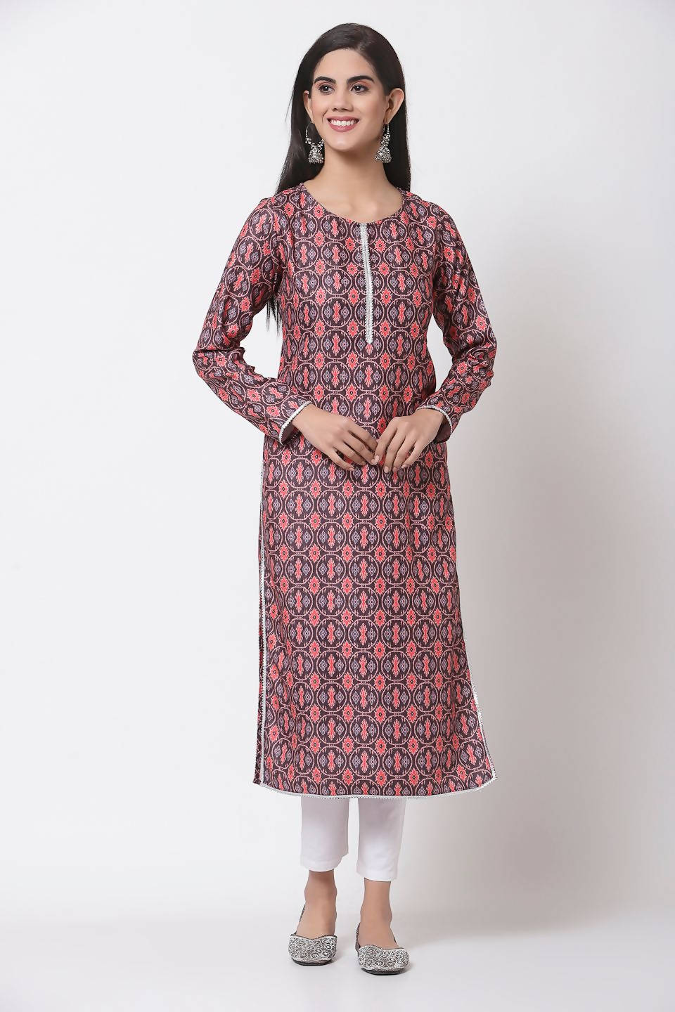 Myshka Multi Printed Polyester Full Sleeve Round Neck Casual Kurta