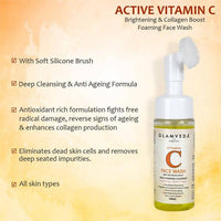 Thumbnail for Glamveda Active Vitamin C Brightening & Collagen Boost Foaming Face Wash With Soft Silicone Brush