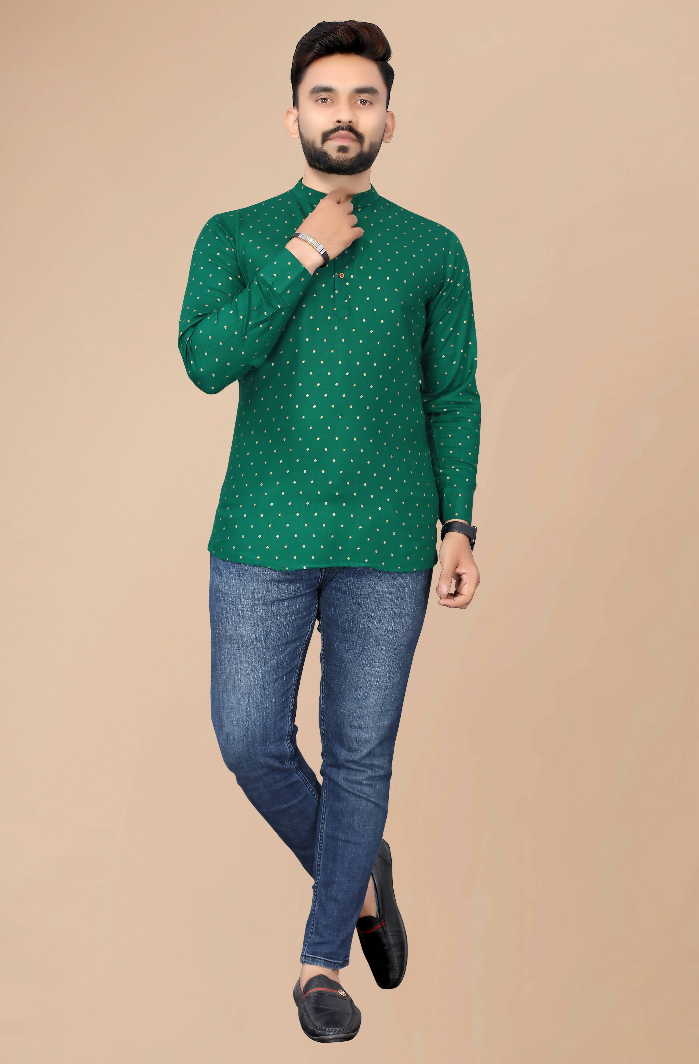 Mens Green Viscose Foil Print Kurta - Mahotsav - Distacart