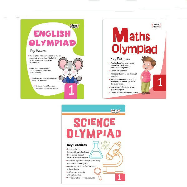 Scholars Insights Olympiad English, Maths and Science Workbooks Set Grade 1| Set of 3| Ages 6 - 8 Year - Distacart