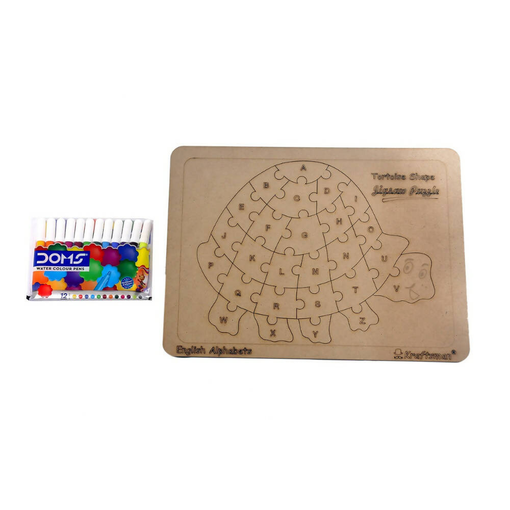 Kraftsman English Alphabets Wooden Jigsaw Puzzles Tortoise Shape Puzzle | Color Kit Included - Distacart