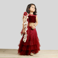 Thumbnail for Pink Cow Fashions Velvet Choli With Net Ghagra & Frill Dupatta - Distacart