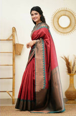 Thumbnail for DEIANA'S Beautiful Golden Jari with New Design Soft Lichi Silk Saree - Maroon - Distacart