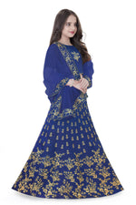 Thumbnail for Dwiden Royal Blue Baby Doll Tafetta Sattin Semi-Stitched Girl's Lehenga Choli - Distacart