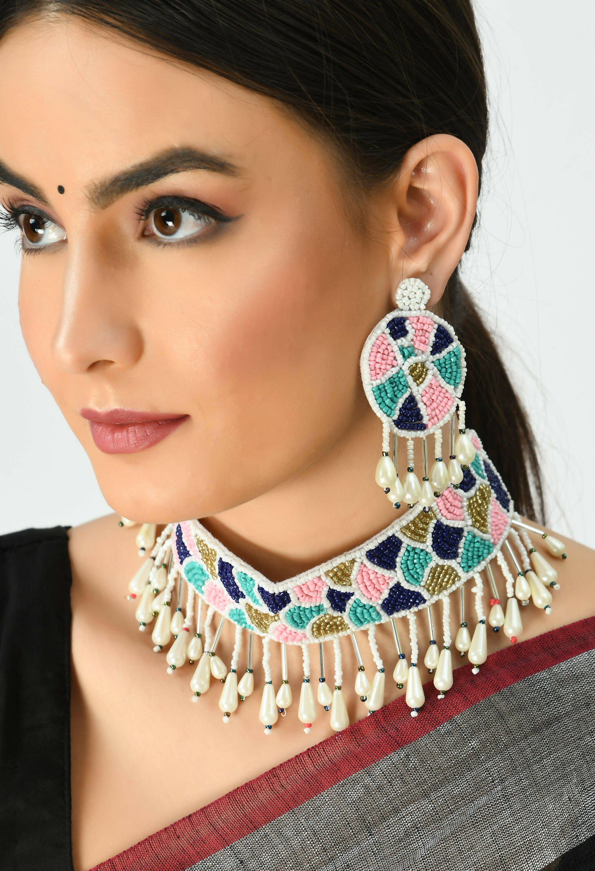Mominos Fashion Johar Kamal Handicraft Multi Pearls Necklace with Earrings For Women - Distacart