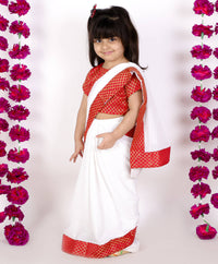 Thumbnail for Little Bansi Red And White Color Bengali Saree With Floral Brocade Blouse