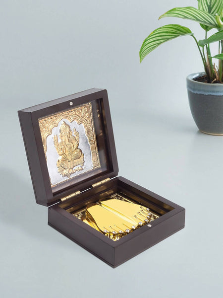 Golden Peacock Brown Wooden Ganesha Prayer Box - Distacart