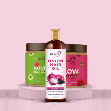 Oraah Beauty Care Combo (Onion Hair oil + Hair Mask + Glow Face Mask) - Distacart