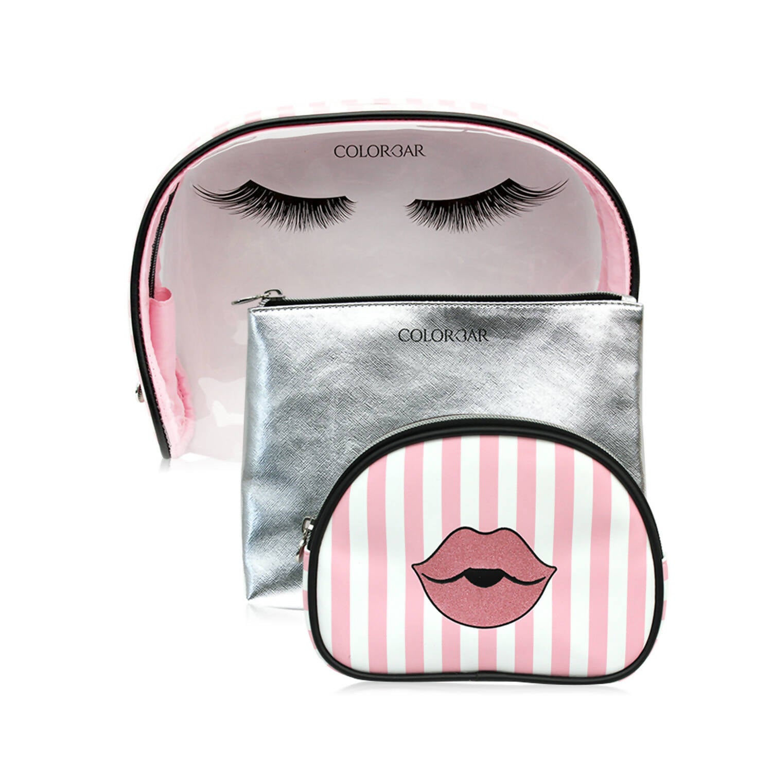 Colorbar Pouch Lips & Lashes Bag In Bag (Set Of Three) - White + Blush Pink - Distacart