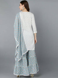 Thumbnail for Ahika Women White Floral Printed Pure Cotton Kurta with Sharara & With Dupatta - Distacart