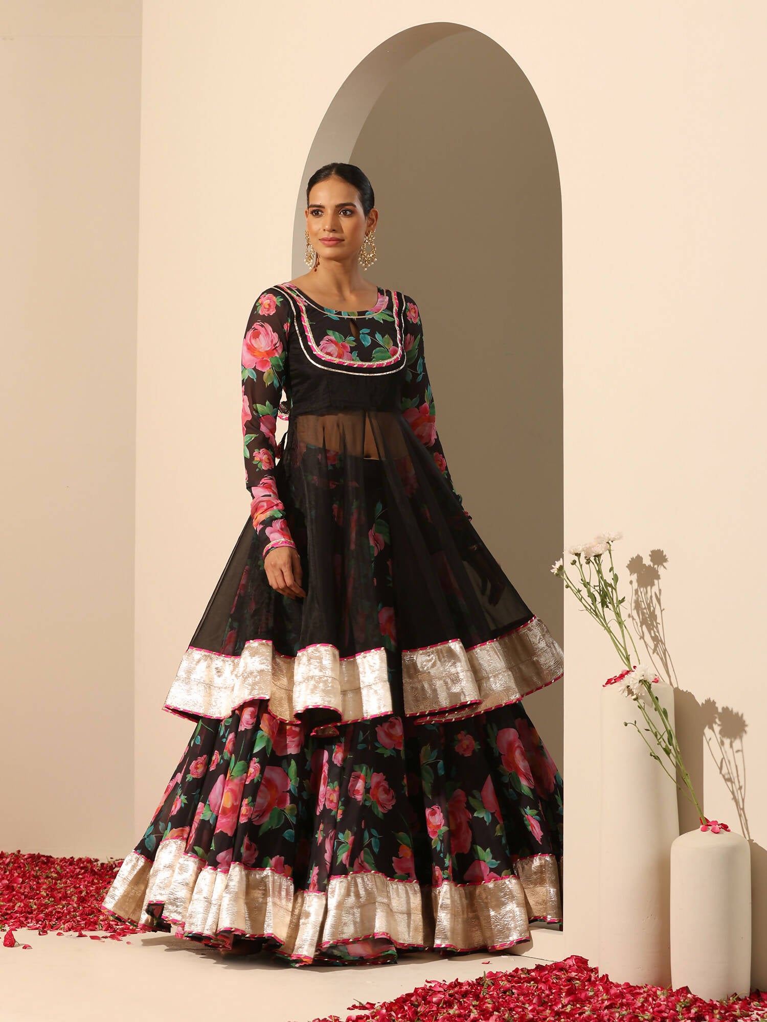 Pomcha Jaipur Black Gul Gulab Lehenga Set - Distacart