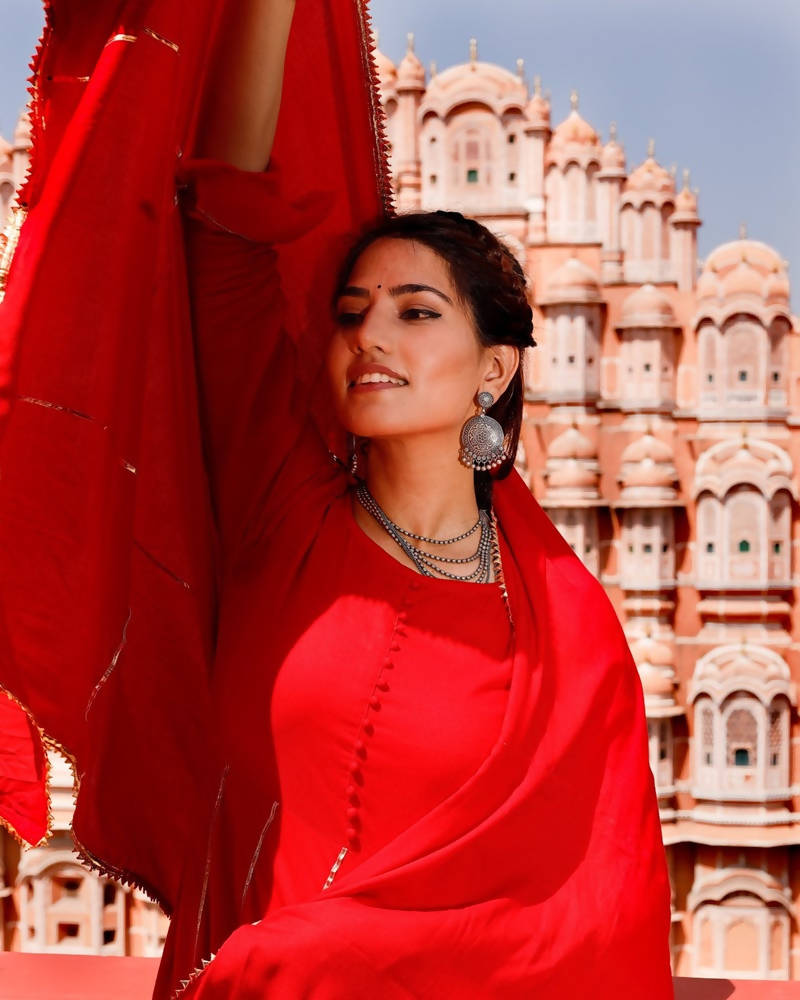 Cheera Red Kurta Sharara Dupatta set