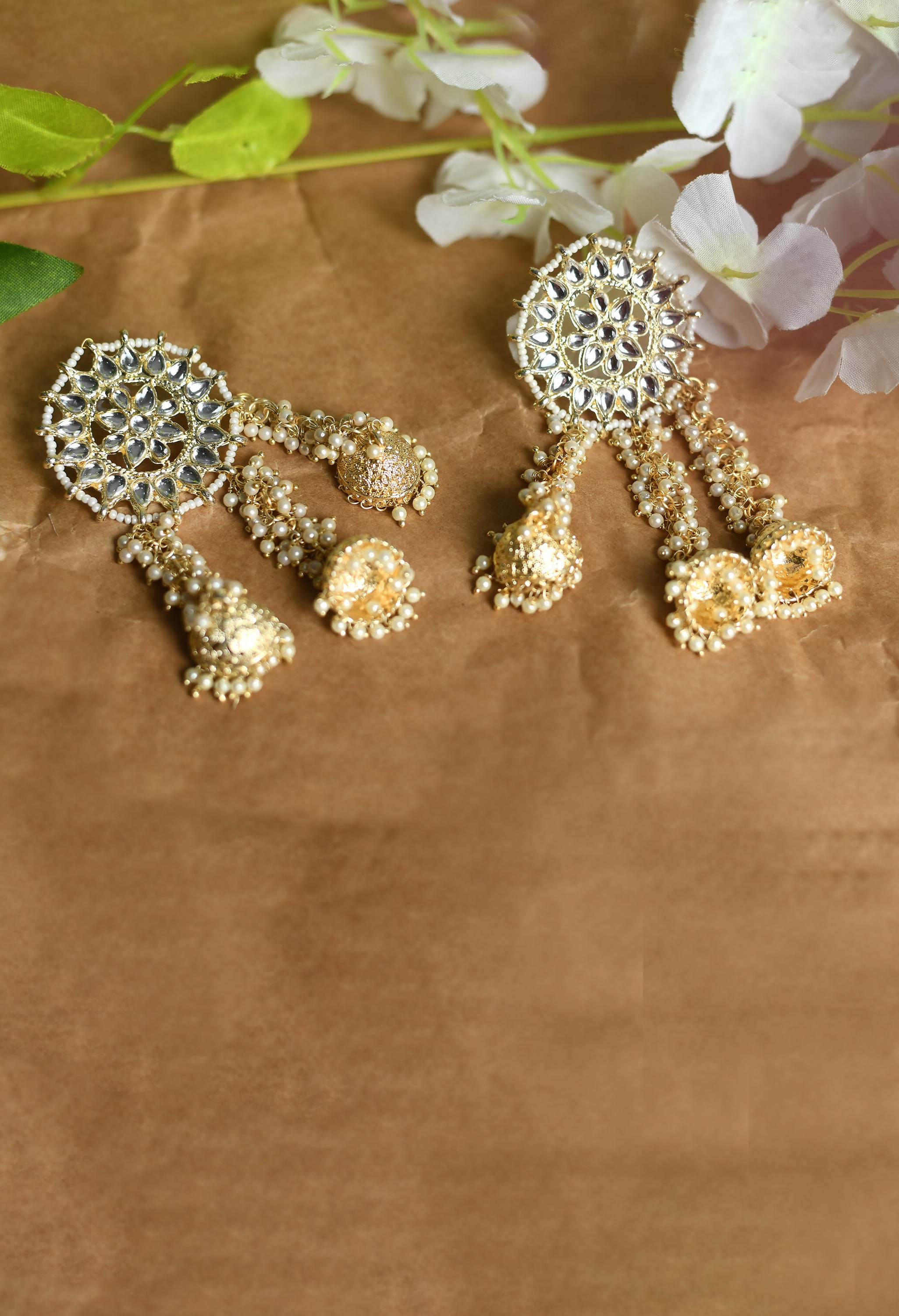 Mominos Fashion Johar Kamal Golden Plated Earrings With Kundan & Pearls - Distacart