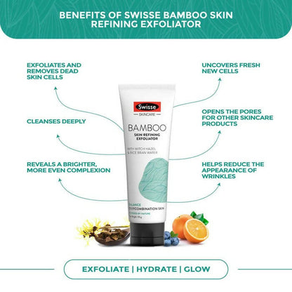 Swisse Skincare Bamboo Skin Refining Exfoliator With Witch Hazel & Rice Bran Water - Distacart