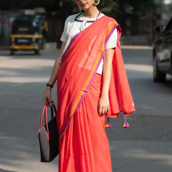 Suta Red Solid Mul Cotton Saree - Distacart