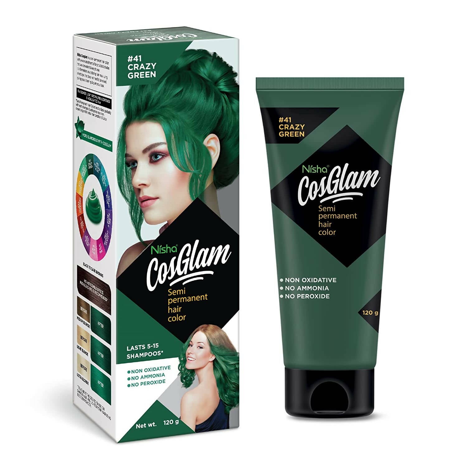 Nisha Cosglam Semi Permanent Hair Color 41 Crazy Green - Distacart