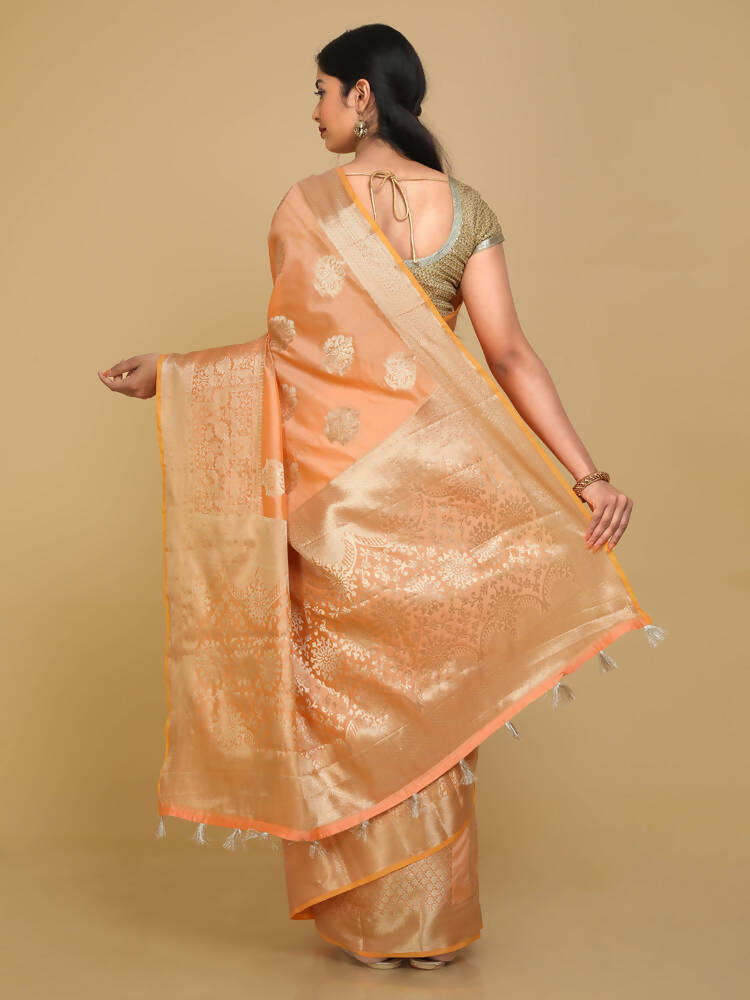 Kalamandir Floral Light Orange Silk Blend Saree
