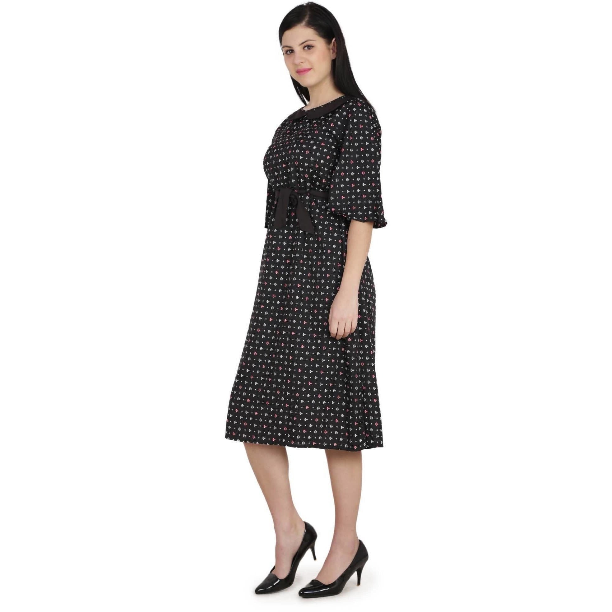 Kanoor Women's Black Forck style Collar neck kurti