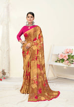 Thumbnail for Brown Georgette Floral Printed Saree With Unstitched Blouse Piece - Jyoti - Distacart