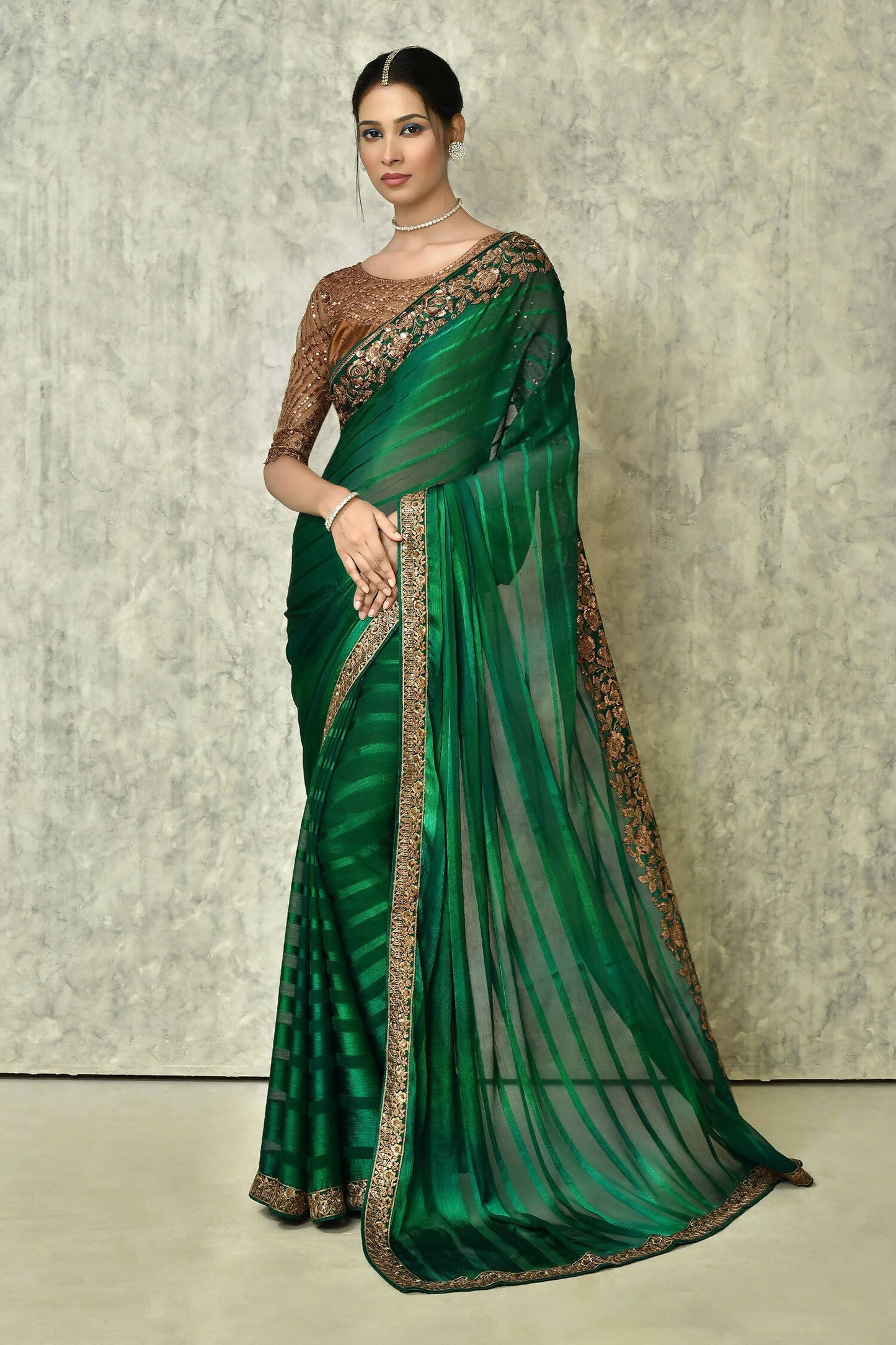 Dark Green Silk Solid Designer Saree with Blouse - Purvi - Distacart