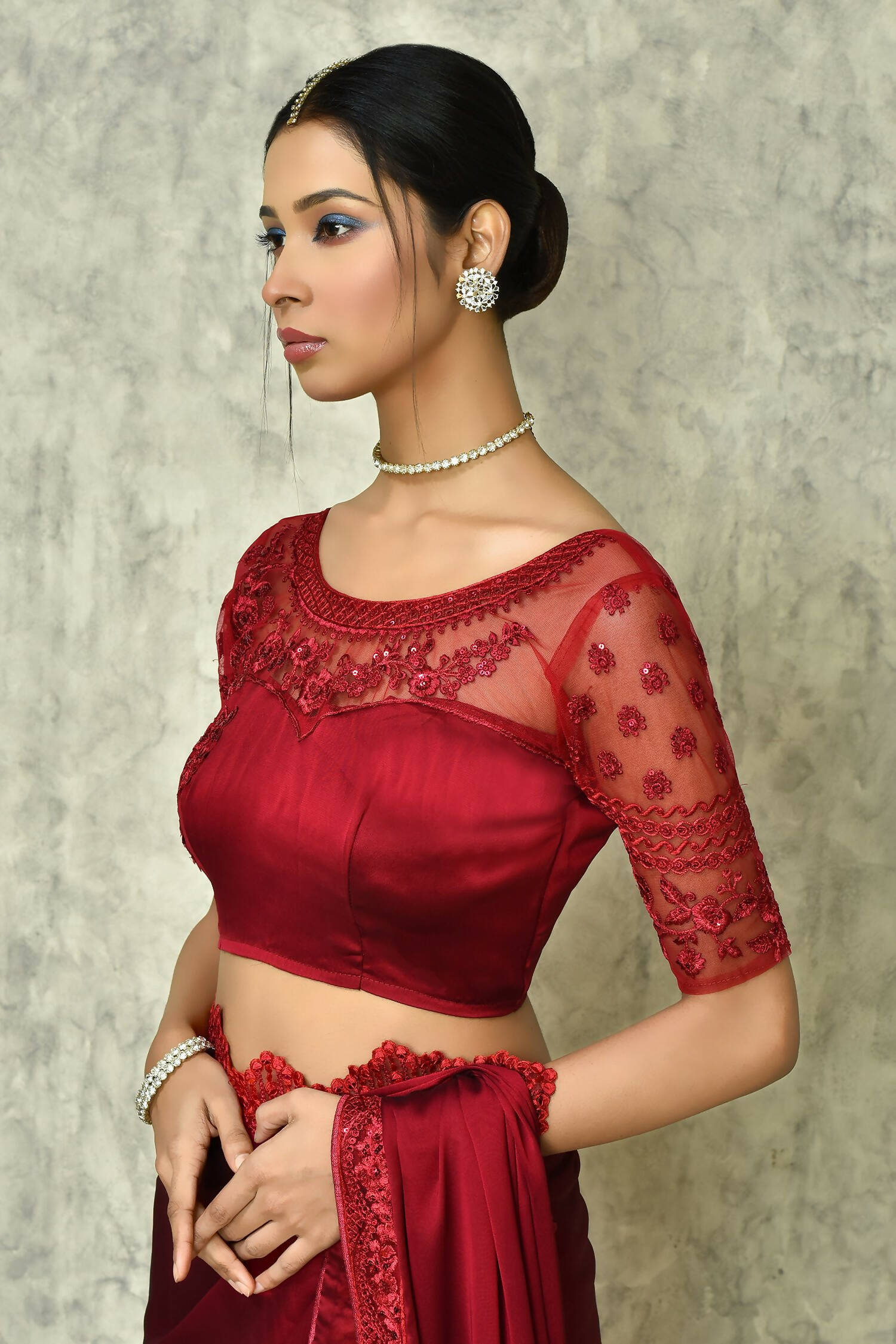 Wine Silk Plain Saree with Blouse Piece - Purvi - Distacart