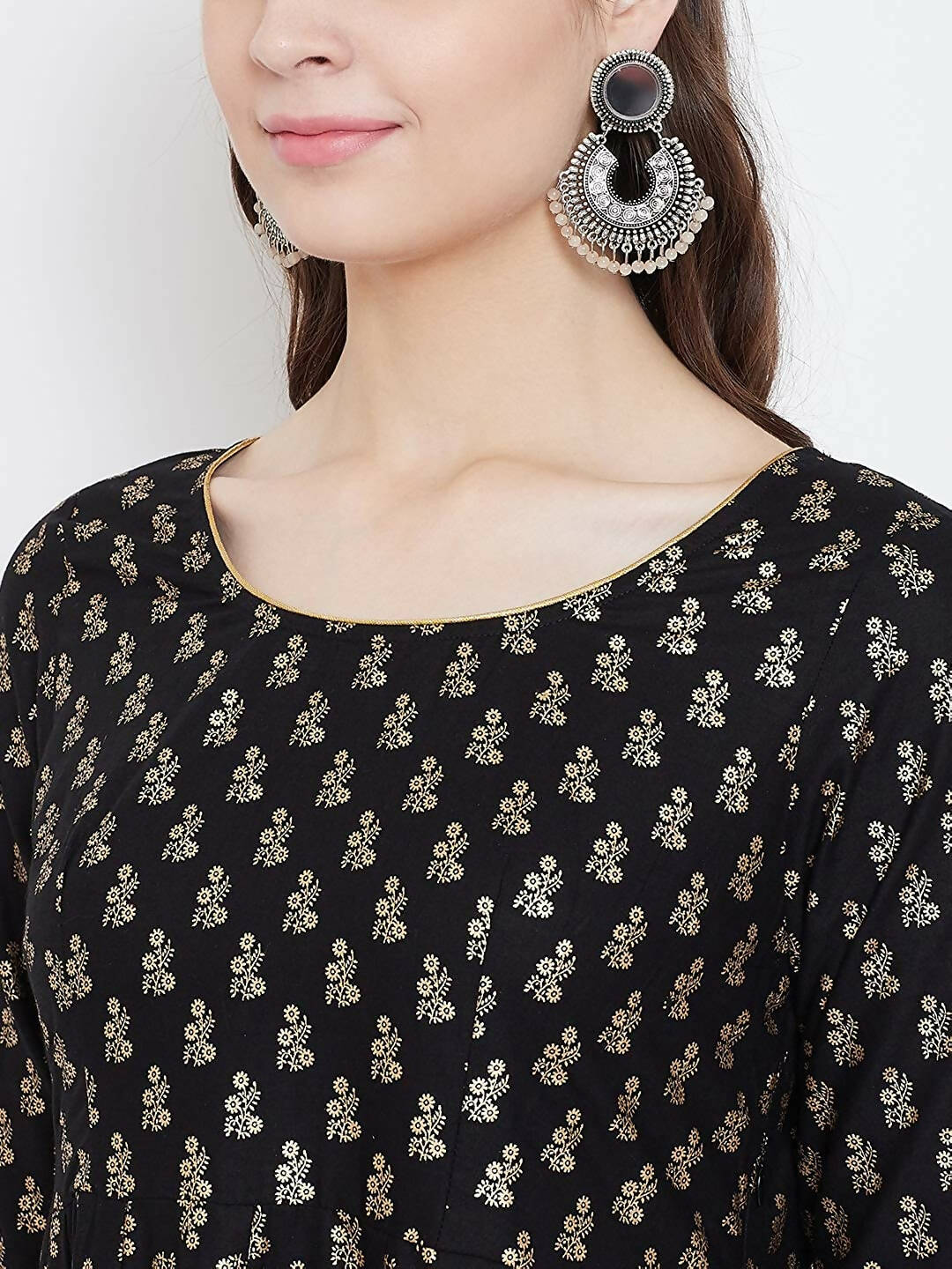 Cheera Embellished Daily Wear Cotton Blend Kurta - Black - Distacart