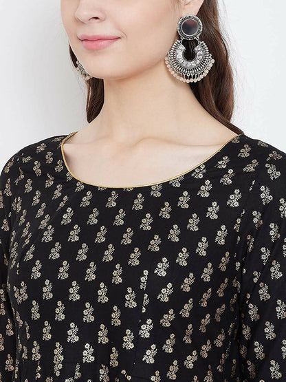 Cheera Embellished Daily Wear Cotton Blend Kurta - Black - Distacart