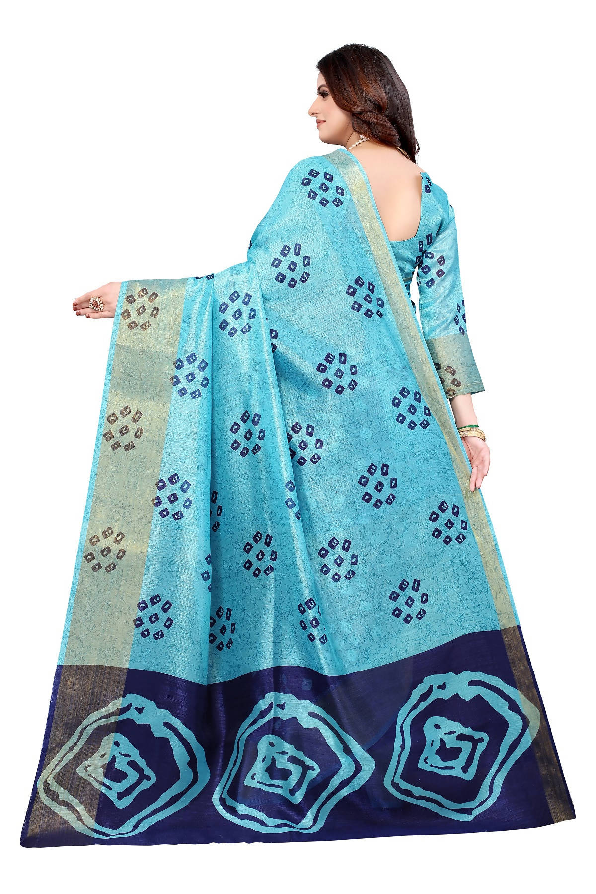 Vamika Ethnic Fire Navy Jari Border Linen Saree - Distacart