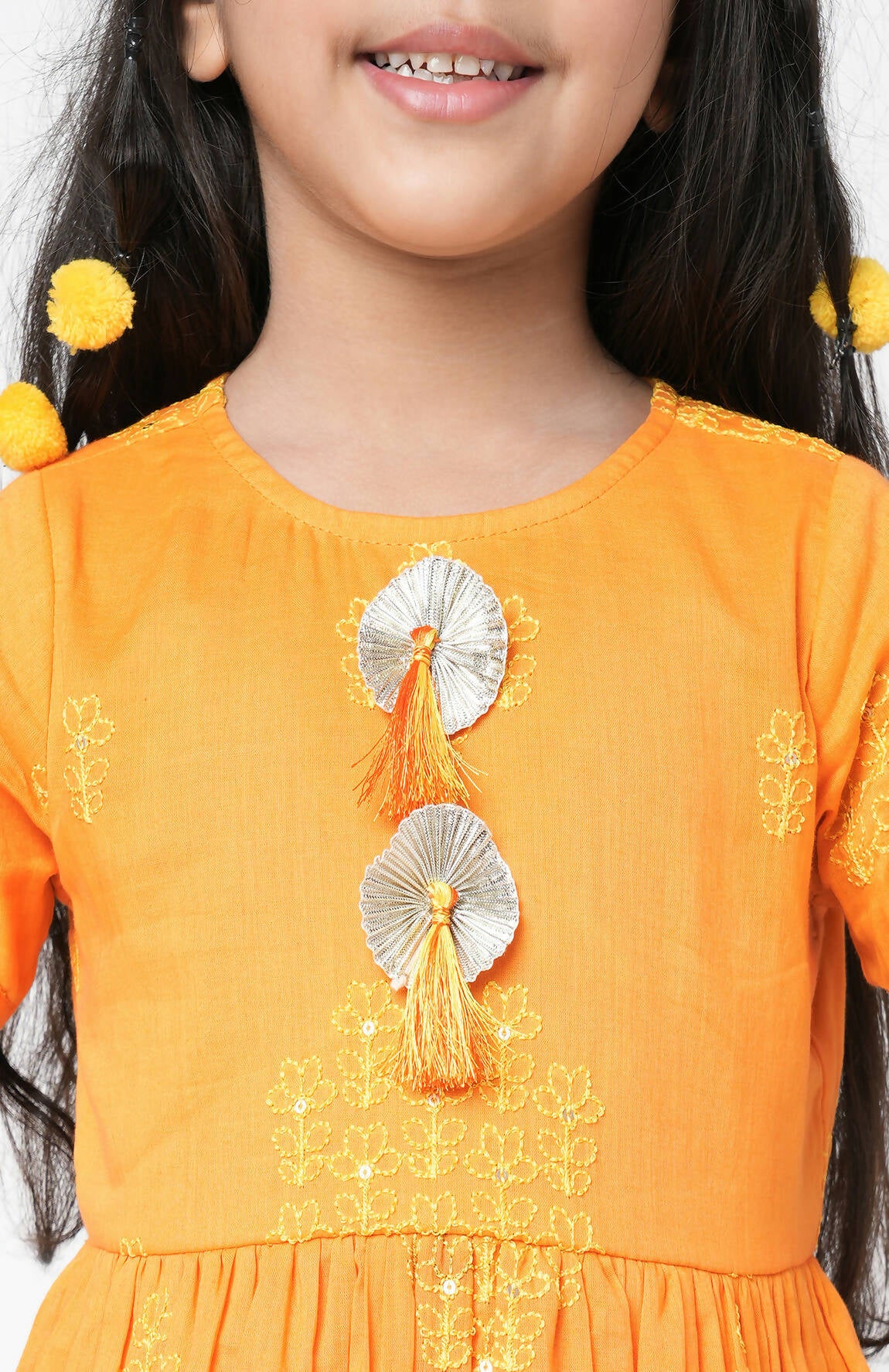 Lil Drama Marigold Magic Girls Orange Embroidered Kurta With Dhoti Set - Distacart