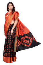 Thumbnail for Vamika Ethnic Fire Black Jari Border Linen Saree - Distacart