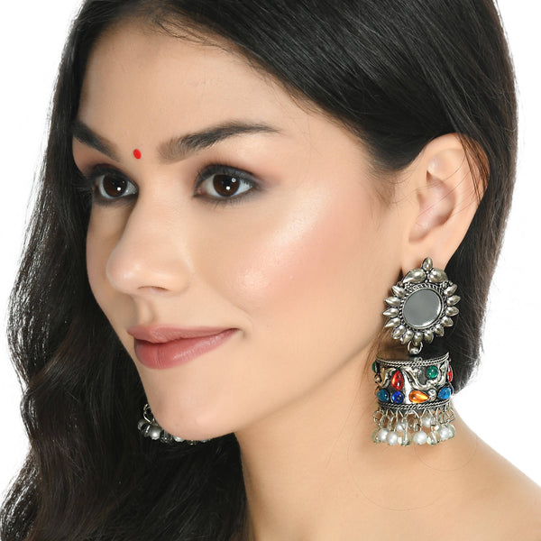 Mominos Fashion Johar Kamal Women Multi Kundan Oxidised Jhumkas - Distacart
