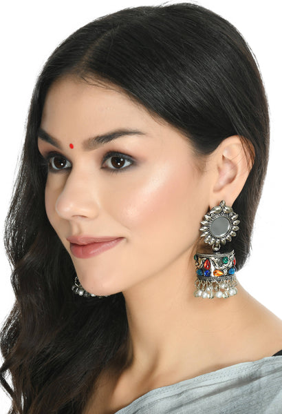 Mominos Fashion Johar Kamal Women Multi Kundan Oxidised Jhumkas - Distacart