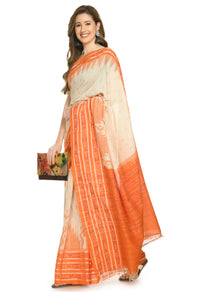 Thumbnail for Vamika Sambalpuri Ikat Cotton Scot Dali Tasrite Orange Saree - Distacart