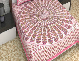 Vamika Printed Cotton Pink Color Flower Design Bedsheet With Pillow Covers (LEOC_MRPN_P) - Distacart