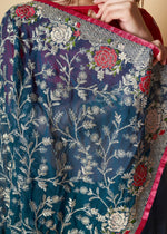 Thumbnail for Vastrasky Teal Organza Saree - Distacart